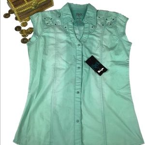 Rock 47 Wrangler Sleeveless Studded Snap Shirt